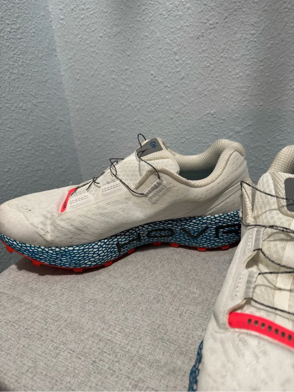 Under Armour HOVR White Blue Orange Running Shoes Quick Lace